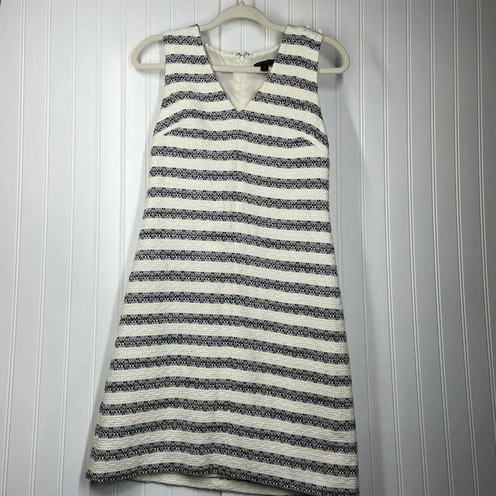 J.Crew Women’s White & Blue Sleeveless V-Neck Back Zip Fit & Flare Dress Size 0 - Picture 7 of 12